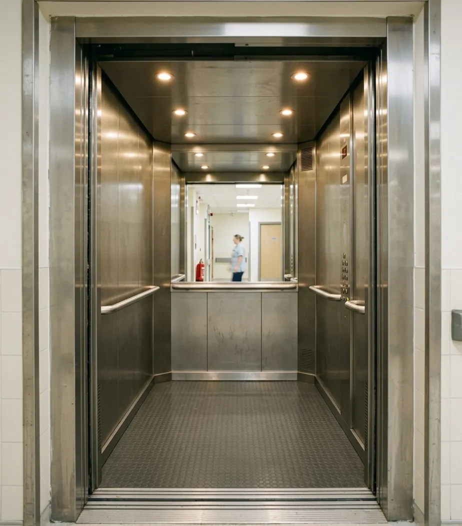Durable stainless steel lift cabin with handrails