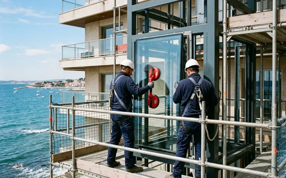 Panoramic glass lift on a seafront apartment building in Sliema