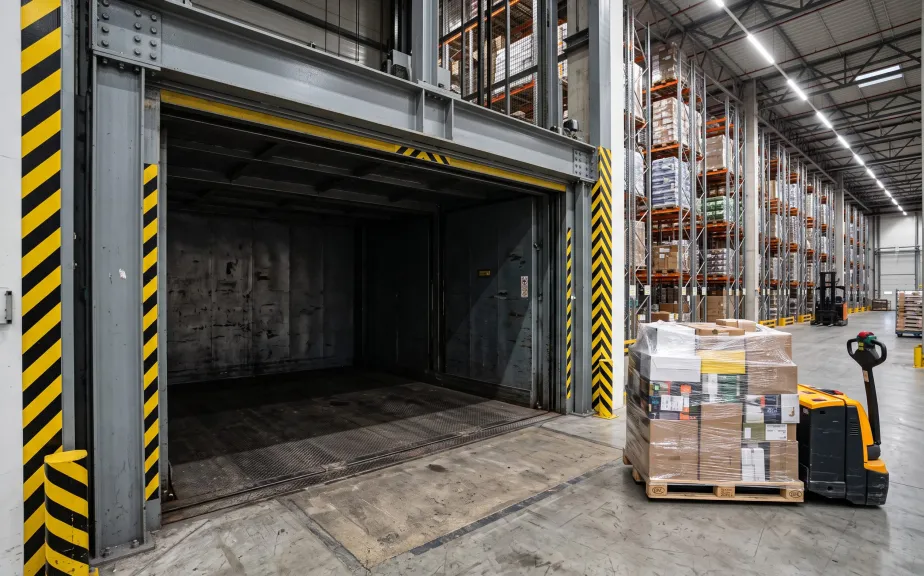 Heavy-duty goods lift in a Marsa warehouse